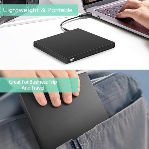 YAODHAOD External CD DVD Drive, USB 2.0 Portable Optical Disc Drive, CD RW Reader DVD Player for Laptop Desktop PC Mac Windows 11/10/8/7, Mac, Linux OS in Saudi Arabia