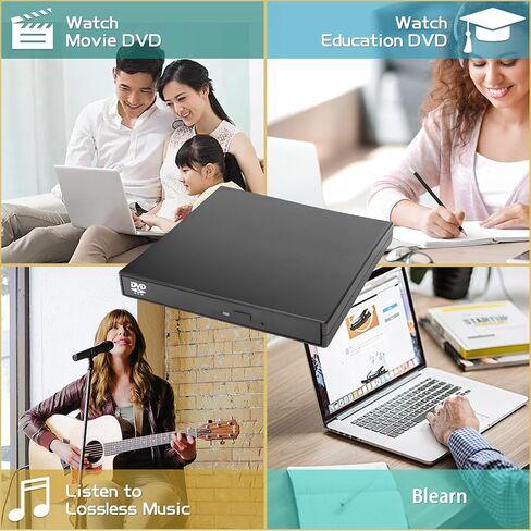 YAODHAOD External CD DVD Drive, USB 2.0 Portable Optical Disc Drive, CD RW Reader DVD Player for Laptop Desktop PC Mac Windows 11/10/8/7, Mac, Linux OS in Saudi Arabia