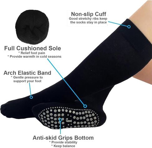 جوارب اليوغا JUCHYDii مع مقابض للنساء، جوارب طويلة غير قابلة للانزلاق للبيلاتس والبار والتدريبات والمستشفى (أسود/رمادي) in Kuwait