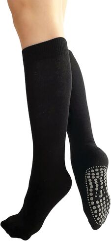 جوارب اليوغا JUCHYDii مع مقابض للنساء، جوارب طويلة غير قابلة للانزلاق للبيلاتس والبار والتدريبات والمستشفى (أسود/رمادي) in Kuwait