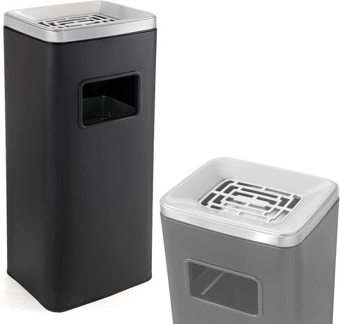 IRONWALLS سلة المهملات الداخلية والخارجية، علبة قمامة تجارية من الفولاذ المقاوم للصدأ باللون الأسود مع غطاء، حاوية نفايات صناعية، وعاء قمامة مزخرف للفناء ومركز التسوق والمكتب in Kuwait