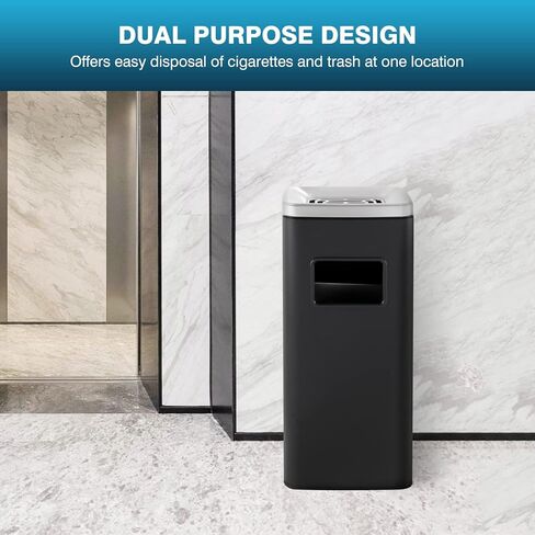 IRONWALLS سلة المهملات الداخلية والخارجية، علبة قمامة تجارية من الفولاذ المقاوم للصدأ باللون الأسود مع غطاء، حاوية نفايات صناعية، وعاء قمامة مزخرف للفناء ومركز التسوق والمكتب in Kuwait