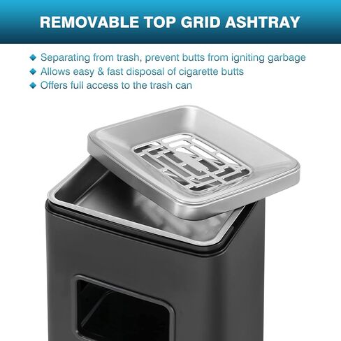 IRONWALLS سلة المهملات الداخلية والخارجية، علبة قمامة تجارية من الفولاذ المقاوم للصدأ باللون الأسود مع غطاء، حاوية نفايات صناعية، وعاء قمامة مزخرف للفناء ومركز التسوق والمكتب in Kuwait