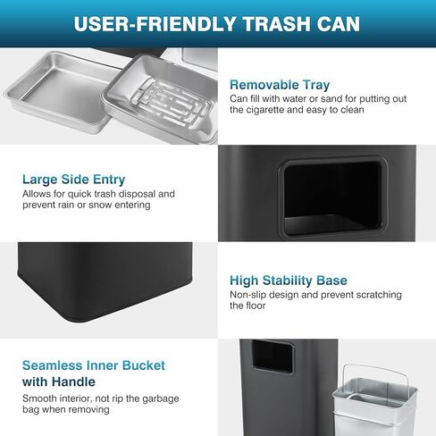 IRONWALLS سلة المهملات الداخلية والخارجية، علبة قمامة تجارية من الفولاذ المقاوم للصدأ باللون الأسود مع غطاء، حاوية نفايات صناعية، وعاء قمامة مزخرف للفناء ومركز التسوق والمكتب in Kuwait