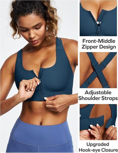 Ewedoos High Impact Sports Bras for Women High Support Zip Front Large Bust Workout Sports Bras with Adjustable Straps in Saudi Arabia
