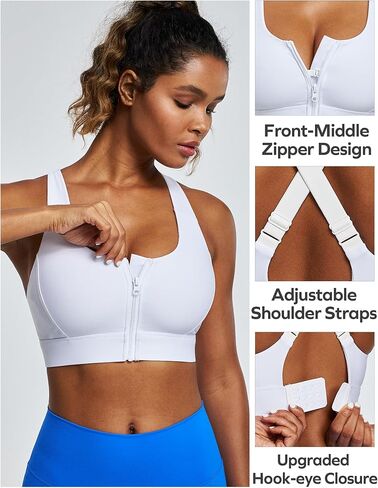 Ewedoos High Impact Sports Bras for Women High Support Zip Front Large Bust Workout Sports Bras with Adjustable Straps in Kuwait