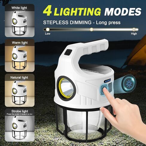 مصابيح يدوية قابلة لإعادة الشحن، فانوس التخييم، مصابيح تخييم LED من QUUREN مع مصباح يدوي ووضع الفانوس، كشاف مقاوم للماء مع لوحة شمسية لشحن انقطاع التيار الكهربائي، كشاف طوارئ للمشي لمسافات طويلة في الهواء الطلق in Kuwait
