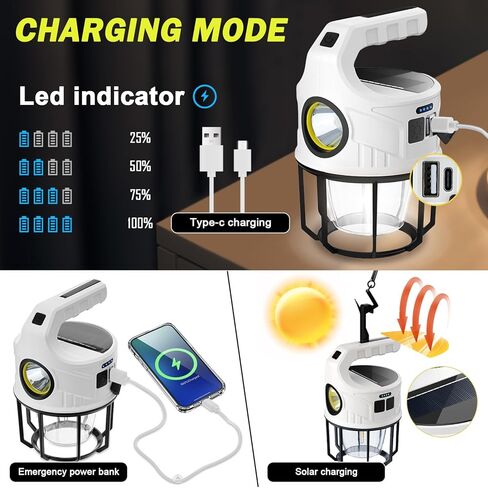 مصابيح يدوية قابلة لإعادة الشحن، فانوس التخييم، مصابيح تخييم LED من QUUREN مع مصباح يدوي ووضع الفانوس، كشاف مقاوم للماء مع لوحة شمسية لشحن انقطاع التيار الكهربائي، كشاف طوارئ للمشي لمسافات طويلة في الهواء الطلق in Kuwait