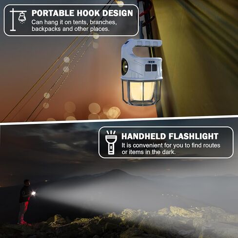 مصابيح يدوية قابلة لإعادة الشحن، فانوس التخييم، مصابيح تخييم LED من QUUREN مع مصباح يدوي ووضع الفانوس، كشاف مقاوم للماء مع لوحة شمسية لشحن انقطاع التيار الكهربائي، كشاف طوارئ للمشي لمسافات طويلة في الهواء الطلق in Kuwait