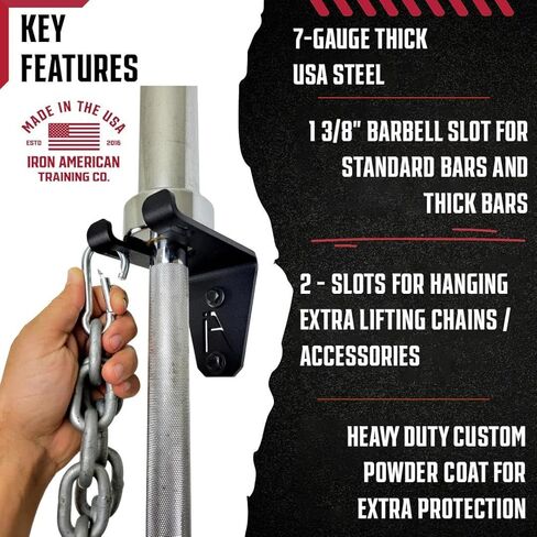 IRON AMERICAN Alpha Barbell Gym Wall Mount Storage 200+ Pound Capacity - Multi-Use Barbell Wall Holder, Barbell Hanger 4.25 x 6.75 x 7.25 Inches - Holds Any Standard Olympic Barbell - Hardware Included in Saudi Arabia