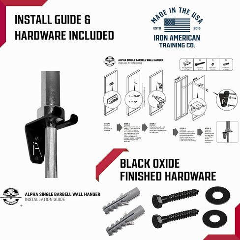 IRON AMERICAN Alpha Barbell Gym Wall Mount Storage 200+ Pound Capacity - Multi-Use Barbell Wall Holder, Barbell Hanger 4.25 x 6.75 x 7.25 Inches - Holds Any Standard Olympic Barbell - Hardware Included in Saudi Arabia
