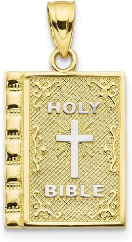 Solid 10k Yellow Gold Two Toned Holy Bible Charm Pendant - 23mm x 13mm in Saudi Arabia