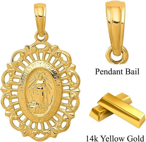 Diamond2Deal قلادة ميدالية معجزة بيضاوية من الذهب الأصفر عيار 14 قيراط بطول 26 ملم مجوهرات راقية للنساء (الطول - 26.2 ملم، العرض - 15.6 ملم) in Saudi Arabia