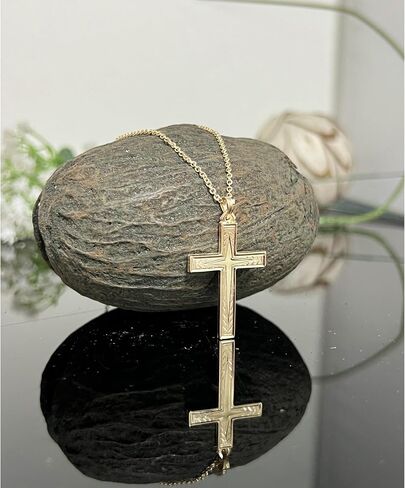 RP Engraved 14K Yellow Gold Cross Pendant Handcrafted in USA, Faith-Based Symbol of Timeless Elegance in Kuwait