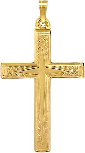 RP Engraved 14K Yellow Gold Cross Pendant Handcrafted in USA, Faith-Based Symbol of Timeless Elegance in Kuwait