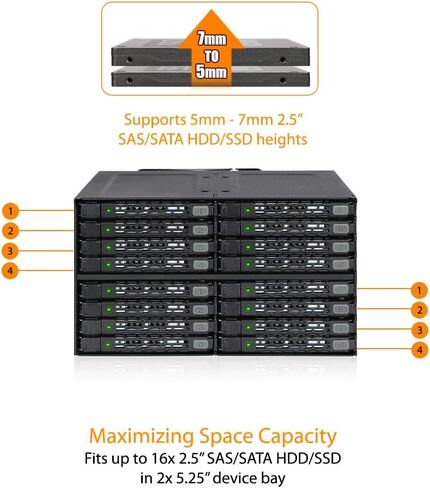 ICY DOCK 4 Bay 2.5 SAS/SATA HDD/SSD Metal Mobile Rack Enclosure for 5.25" Bay (with Fan Control) | ToughArmor MB607SP-B in Saudi Arabia