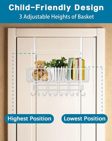 Rumara Over The Door Hooks, Towel Racks with Basket, Over The Door Hanger for Coat Clothes & Bag, Back of Door Organizer Hanging for Bathroom Bedroom & Closet, Behind Door Shelves in Saudi Arabia