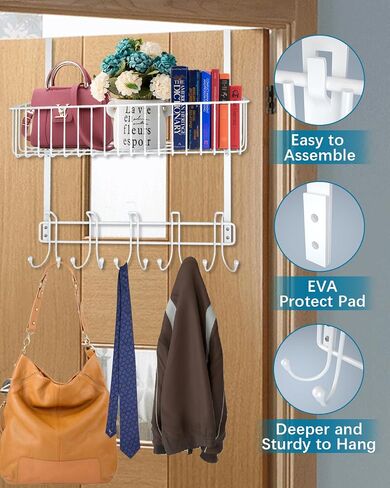 Rumara Over The Door Hooks, Towel Racks with Basket, Over The Door Hanger for Coat Clothes & Bag, Back of Door Organizer Hanging for Bathroom Bedroom & Closet, Behind Door Shelves in Saudi Arabia