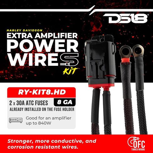 DS18 RY-KIT8.HD Ryder 8-GA Amplifier Installation Wiring Kit for Harley Davidson OFC (Oxygen Free Copper) Waterproof Fuse Holder Included - Best Amp Kit for Motorcycles, ATV, UTV in Saudi Arabia