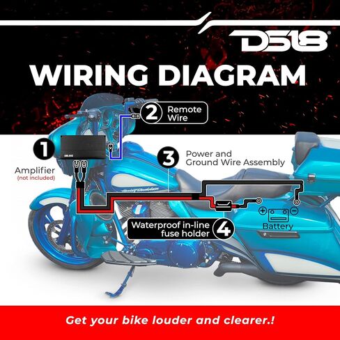 DS18 RY-KIT8.HD Ryder 8-GA Amplifier Installation Wiring Kit for Harley Davidson OFC (Oxygen Free Copper) Waterproof Fuse Holder Included - Best Amp Kit for Motorcycles, ATV, UTV in Saudi Arabia