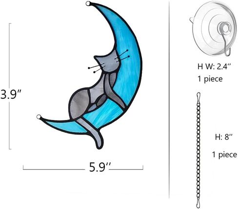 EPONOLOGY Cat on Moon Cat Gifts for Cat Lovers,Sleeping Cat Stained Glass Suncatcher for Window Gifts,Grey Cat Stained Glass Window Hangings,Funny Cat Themed Gifts for Women,Mom,Girls in Saudi Arabia