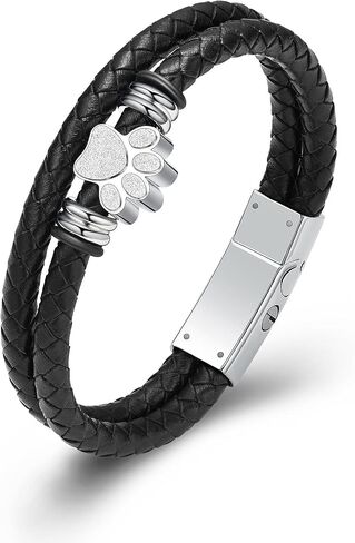 Hearbeingt Dog Paw Urn Bracelet for Ashes Braided Leather Cremation Jewelry for Ashes for Dog Cat Keepsake Bangle in Kuwait