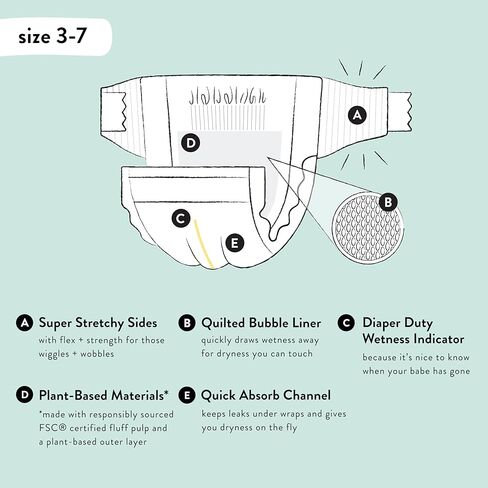 شركة صادقة حفاضات نظيفة واعية | نباتي ومستدام | مطبوعات طبعة محدودة | صندوق النادي، مقاس 3 (16-28 رطلاً)، 62 قطعة in Kuwait