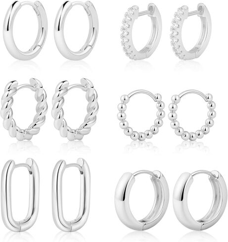 Feskive Small Gold Huggie Hoop Earrings Set for Women，Dainty 14K Gold/Silver Plated Twisted Hoop Earrings Cubic Zirconia Stud Earrings Lightweight Hypoallergenic Earrings for Women Girls Trendy Jewelry Gifts in Kuwait