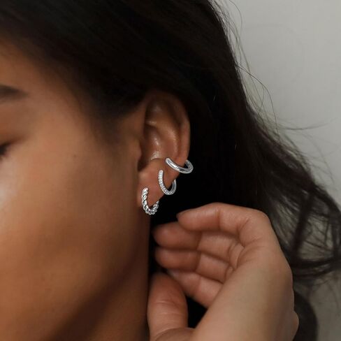 Feskive Small Gold Huggie Hoop Earrings Set for Women，Dainty 14K Gold/Silver Plated Twisted Hoop Earrings Cubic Zirconia Stud Earrings Lightweight Hypoallergenic Earrings for Women Girls Trendy Jewelry Gifts in Kuwait