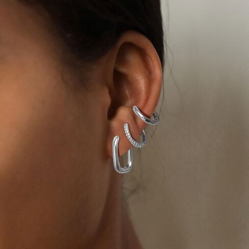 Feskive Small Gold Huggie Hoop Earrings Set for Women，Dainty 14K Gold/Silver Plated Twisted Hoop Earrings Cubic Zirconia Stud Earrings Lightweight Hypoallergenic Earrings for Women Girls Trendy Jewelry Gifts in Kuwait