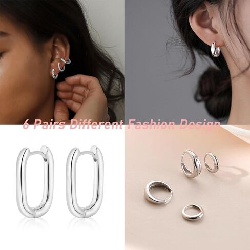 Feskive Small Gold Huggie Hoop Earrings Set for Women，Dainty 14K Gold/Silver Plated Twisted Hoop Earrings Cubic Zirconia Stud Earrings Lightweight Hypoallergenic Earrings for Women Girls Trendy Jewelry Gifts in Kuwait