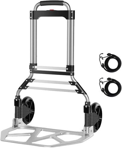 عربة أمتعة قابلة للطي للخدمة الشاقة، عربة أمتعة دوللي مع حبلين مرنين، مقبض تلسكوبي، شاحنة تسليم للأمتعة، السفر، التسوق، المكتب (132 رطل، عجلتان) in Kuwait