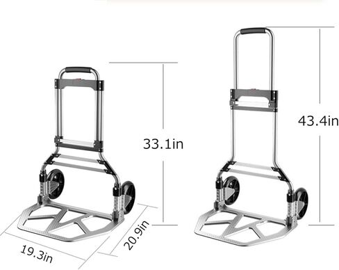 عربة أمتعة قابلة للطي للخدمة الشاقة، عربة أمتعة دوللي مع حبلين مرنين، مقبض تلسكوبي، شاحنة تسليم للأمتعة، السفر، التسوق، المكتب (132 رطل، عجلتان) in Kuwait