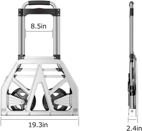 عربة أمتعة قابلة للطي للخدمة الشاقة، عربة أمتعة دوللي مع حبلين مرنين، مقبض تلسكوبي، شاحنة تسليم للأمتعة، السفر، التسوق، المكتب (132 رطل، عجلتان) in Kuwait