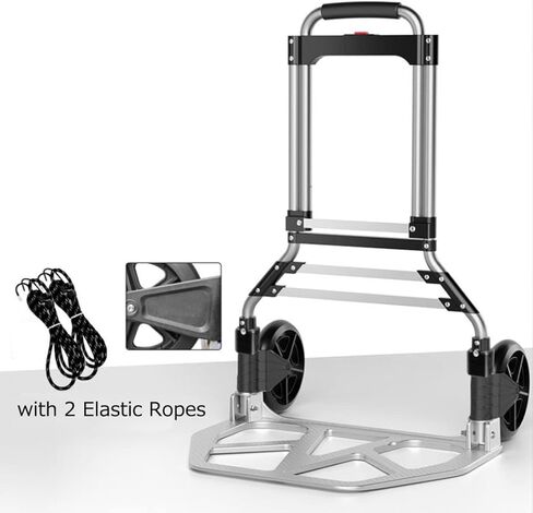 عربة أمتعة قابلة للطي للخدمة الشاقة، عربة أمتعة دوللي مع حبلين مرنين، مقبض تلسكوبي، شاحنة تسليم للأمتعة، السفر، التسوق، المكتب (132 رطل، عجلتان) in Kuwait