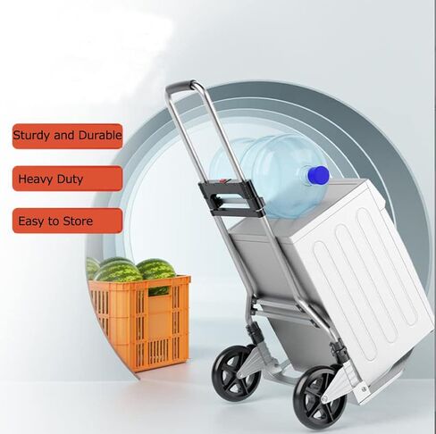 عربة أمتعة قابلة للطي للخدمة الشاقة، عربة أمتعة دوللي مع حبلين مرنين، مقبض تلسكوبي، شاحنة تسليم للأمتعة، السفر، التسوق، المكتب (132 رطل، عجلتان) in Kuwait