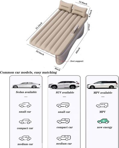 LMMINBZ المقعد الخلفي سرير السيارة، سرير التخييم المحمول، SUV، مرتبة هوائية قابلة للنفخ للسيارات في الهواء الطلق، والسفر، والتخييم، والنزهات، والشواطئ، مرتبة هوائية in Kuwait