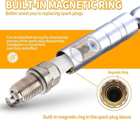 4uni 14mm&16mm Magnetic Spark Plug Socket Set, CRV Steel, 1mm Thin Wall, 360-Degrees Swivel, 3/8 Inch-Drive, 12-Point Spark Plug Socket Removal Tool, Compatible with Cars Motorcycles SUVs Trucks in Kuwait