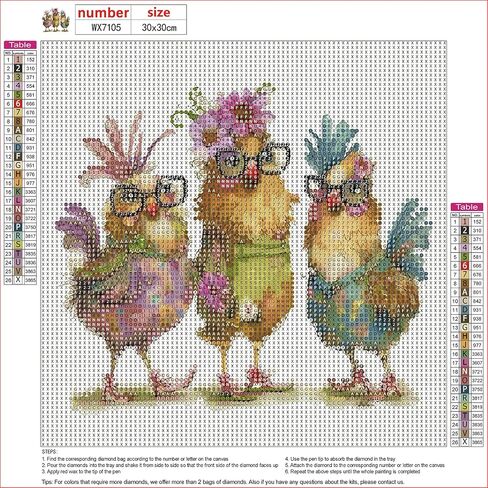MXJSUA Round Diamond Art Painting Kit,5D Diamond Gem Art Kit Painting for Adults,DIY Diamond Art Painting Gemstone Art Home Wall Decoration,Funny Chicken,12x12 Inch/30x30cm in Saudi Arabia