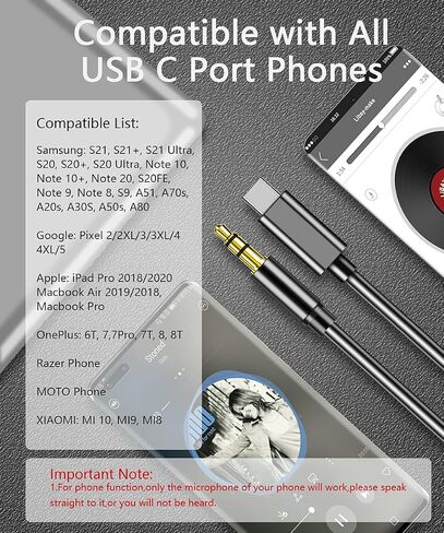 USB C to 3.5mm Audio Aux Jack Cable, USB C to 3.5mm Headphone Audio Cord Car Stereo Aux Cable Compatible with iPhone 15/15 Pro Max, Google Pixel 8/8Pro/7/7Pro/6, Galaxy S24/S23 Ultra/S22+/S21+/S21FE in Saudi Arabia