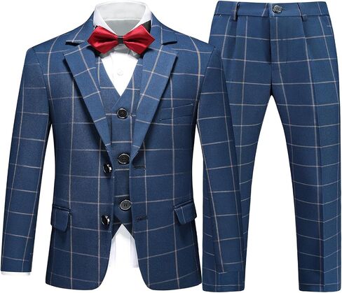 Boys Plaid Slim Fit Suit Formal Dress Tuxedo Clothes 3 Piece Suits Set for Boy Wedding Guest Outfit in Saudi Arabia