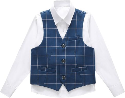 Boys Plaid Slim Fit Suit Formal Dress Tuxedo Clothes 3 Piece Suits Set for Boy Wedding Guest Outfit in Saudi Arabia