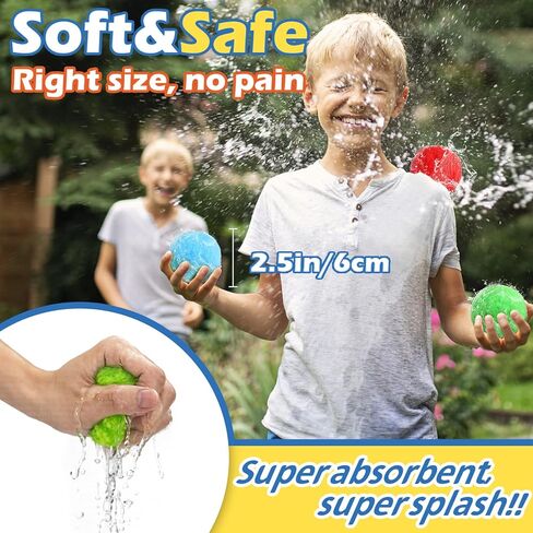 HEJIN 80 PCS Reusable Water Balls, Water Soaker Ball with Drying Bag, Cotton Water Balls for Kids Teens Boys and Girls, Water Balls, Water Summer Toys for Outdoor Play Pool Party Backyard in Kuwait