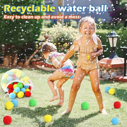 HEJIN 80 PCS Reusable Water Balls, Water Soaker Ball with Drying Bag, Cotton Water Balls for Kids Teens Boys and Girls, Water Balls, Water Summer Toys for Outdoor Play Pool Party Backyard in Kuwait