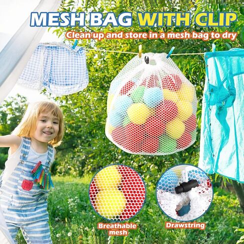 HEJIN 80 PCS Reusable Water Balls, Water Soaker Ball with Drying Bag, Cotton Water Balls for Kids Teens Boys and Girls, Water Balls, Water Summer Toys for Outdoor Play Pool Party Backyard in Kuwait