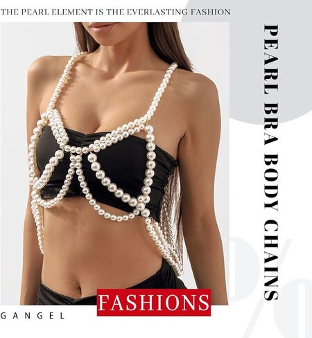 Gangel لؤلؤة الجسم سلسلة اللؤلؤ الأبيض سلاسل الجسم مثير الصدرية الأعلى سلسلة الرسن الكتف سلسلة الطبقات الجسم سلسلة بيكيني الهذيان مجوهرات الجسم للنساء والفتيات in Kuwait