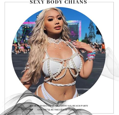 Gangel لؤلؤة الجسم سلسلة اللؤلؤ الأبيض سلاسل الجسم مثير الصدرية الأعلى سلسلة الرسن الكتف سلسلة الطبقات الجسم سلسلة بيكيني الهذيان مجوهرات الجسم للنساء والفتيات in Kuwait