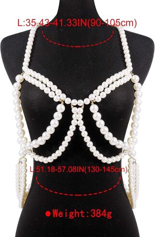 Gangel لؤلؤة الجسم سلسلة اللؤلؤ الأبيض سلاسل الجسم مثير الصدرية الأعلى سلسلة الرسن الكتف سلسلة الطبقات الجسم سلسلة بيكيني الهذيان مجوهرات الجسم للنساء والفتيات in Kuwait