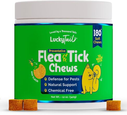 منتجات LuckyTail الطبيعية للوقاية من البراغيث والقراد للكلاب - خميرة البيرة المجففة مع الثوم للكلاب - مكملات فيتامين ب للكلاب - صنع في الولايات المتحدة الأمريكية - تقريبًا. 180 مضغ ناعم in Kuwait