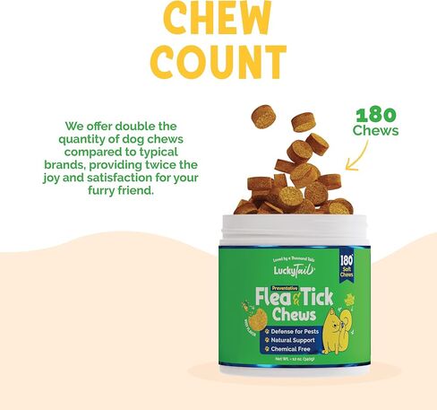 منتجات LuckyTail الطبيعية للوقاية من البراغيث والقراد للكلاب - خميرة البيرة المجففة مع الثوم للكلاب - مكملات فيتامين ب للكلاب - صنع في الولايات المتحدة الأمريكية - تقريبًا. 180 مضغ ناعم in Kuwait